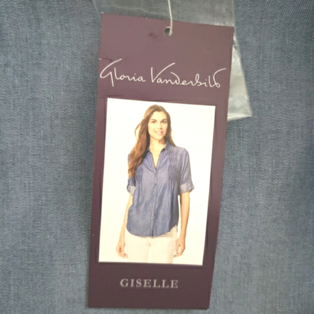 Gloria Vanderbilt Giselle Roll-tab Sleeve Blue Top Women's Size Large NWT - Picture 8 of 9